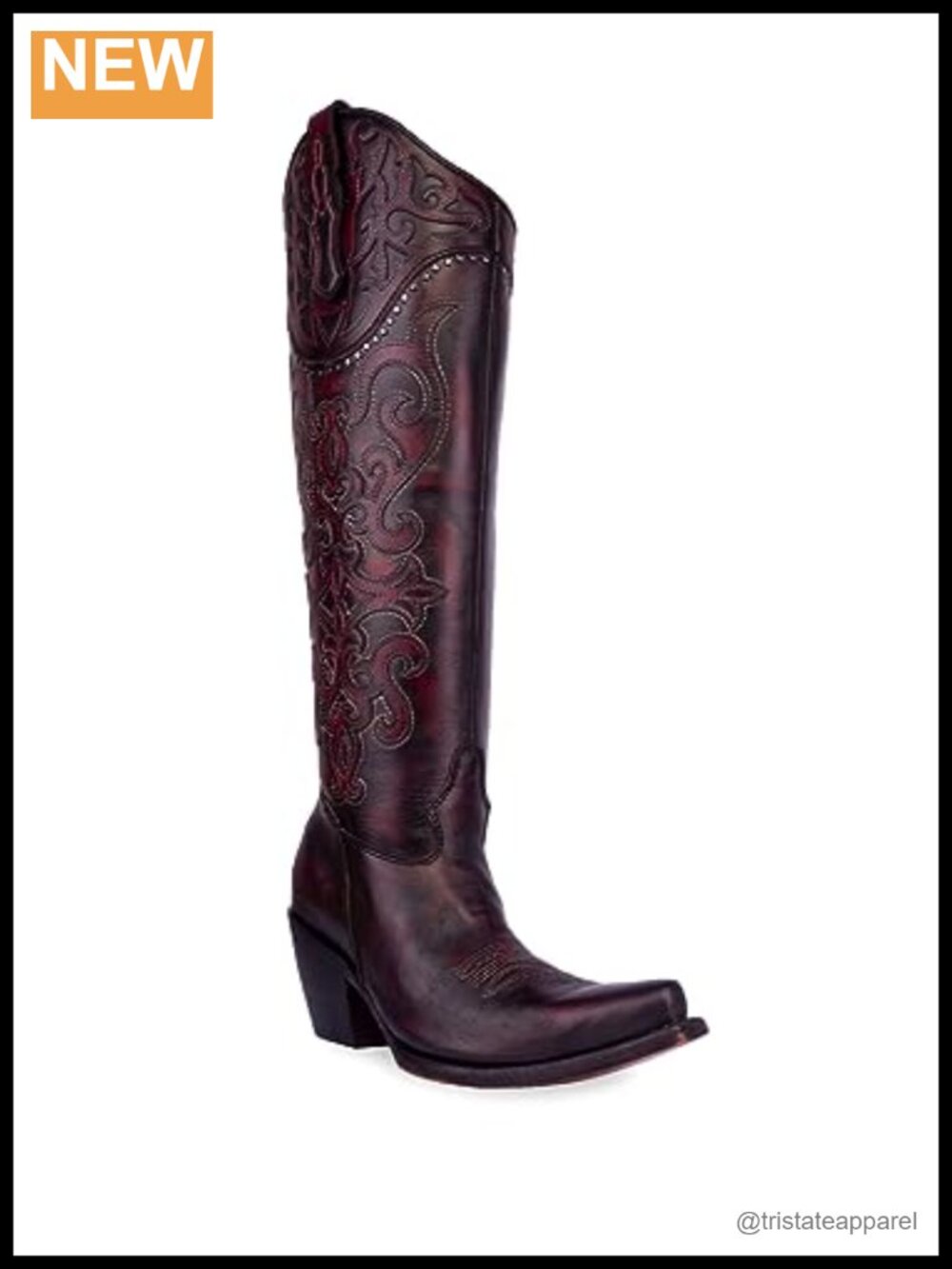 Cowhide Leather Embroidered Over-the-Knee Boots Snip Toe